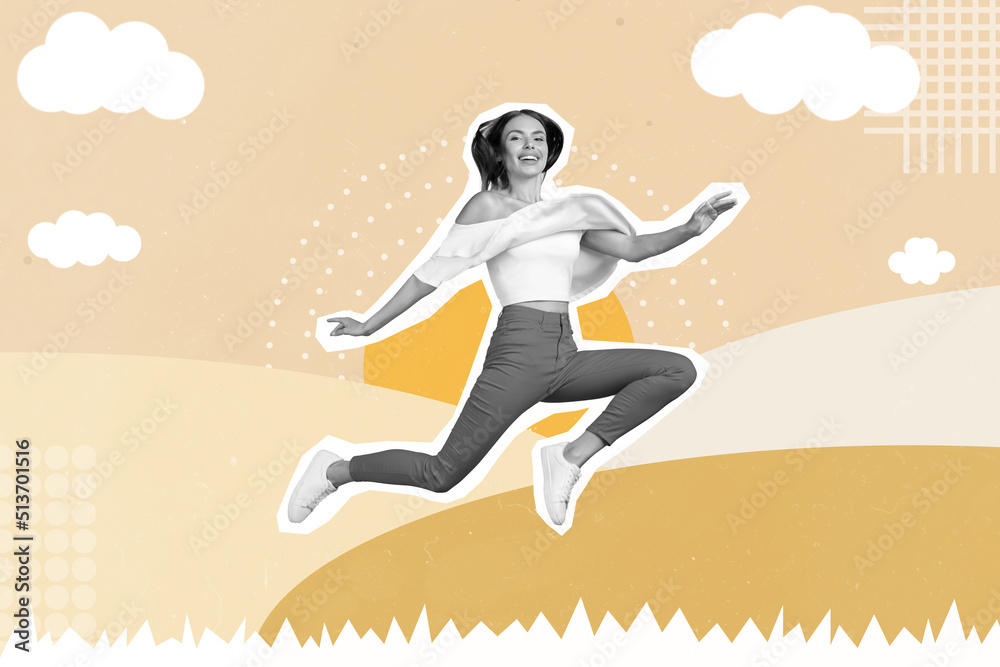 Naklejka premium Creative abstract template graphics image of black white visual effect lady walking outdoors isolated beige drawing background