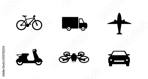 Vector illustration of simple monochromatic vehicle and transport related icons for your design or application. Set silhouettes isolated on white background