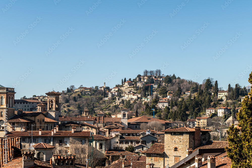 the skyline of Bergamo Alta with San Vigilio in background