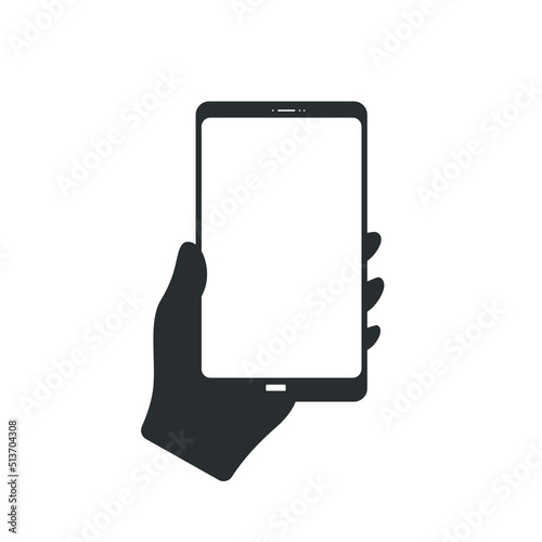 Hand holding smartphone whith empty display.Mobile phone mocup.Vector illustration for design or print