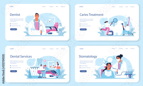 Dentist concept web banner or landing page set. Dental doctor