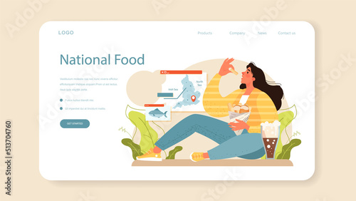 Fish and chips web banner or landing page. British deep-fried