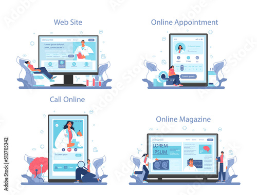 Neurologist online service or platform set. Doctor examine