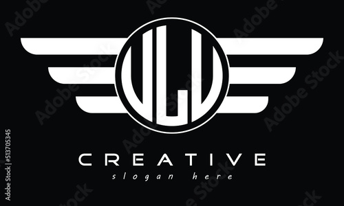 ULU three letter circle with wings logo design vector template. wordmark logo | emblem logo | monogram logo | initial letter logo | typography logo | business logo | minimalist logo |