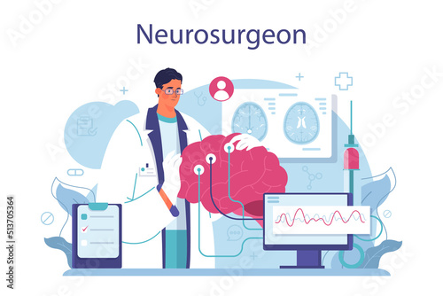 Neurosurgeon concept. Doctor examine and treat human brain photo