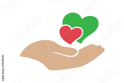 Charity hand with hearts, sponsorships, vector design
