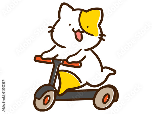 電動キックボードに乗って走るかわいいねこのデフォルメイラスト