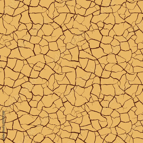 Seamless crack texture. Cracked soil. Vector realistic background pattern.