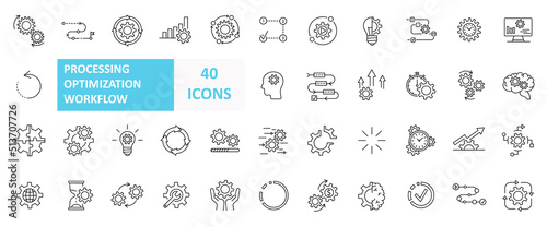 Set of Processing Optimization Workflow Related Vector Line Icons. Simple line art style icons pack. Vector illustration photo