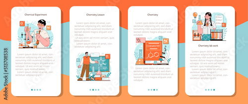 Chemistry school lesson mobile application banner set. Student learning