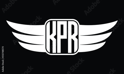 KPR three Letter Wings Flying Initial wing symbol minimalist creative concept flag icon professional logo design Vector template with abstract black and white tattoo