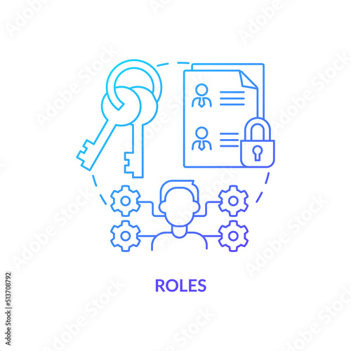 Roles blue gradient concept icon. Identity management capability abstract idea thin line illustration. Granted authorizations to users. Isolated outline drawing. Myriad Pro-Bold font used