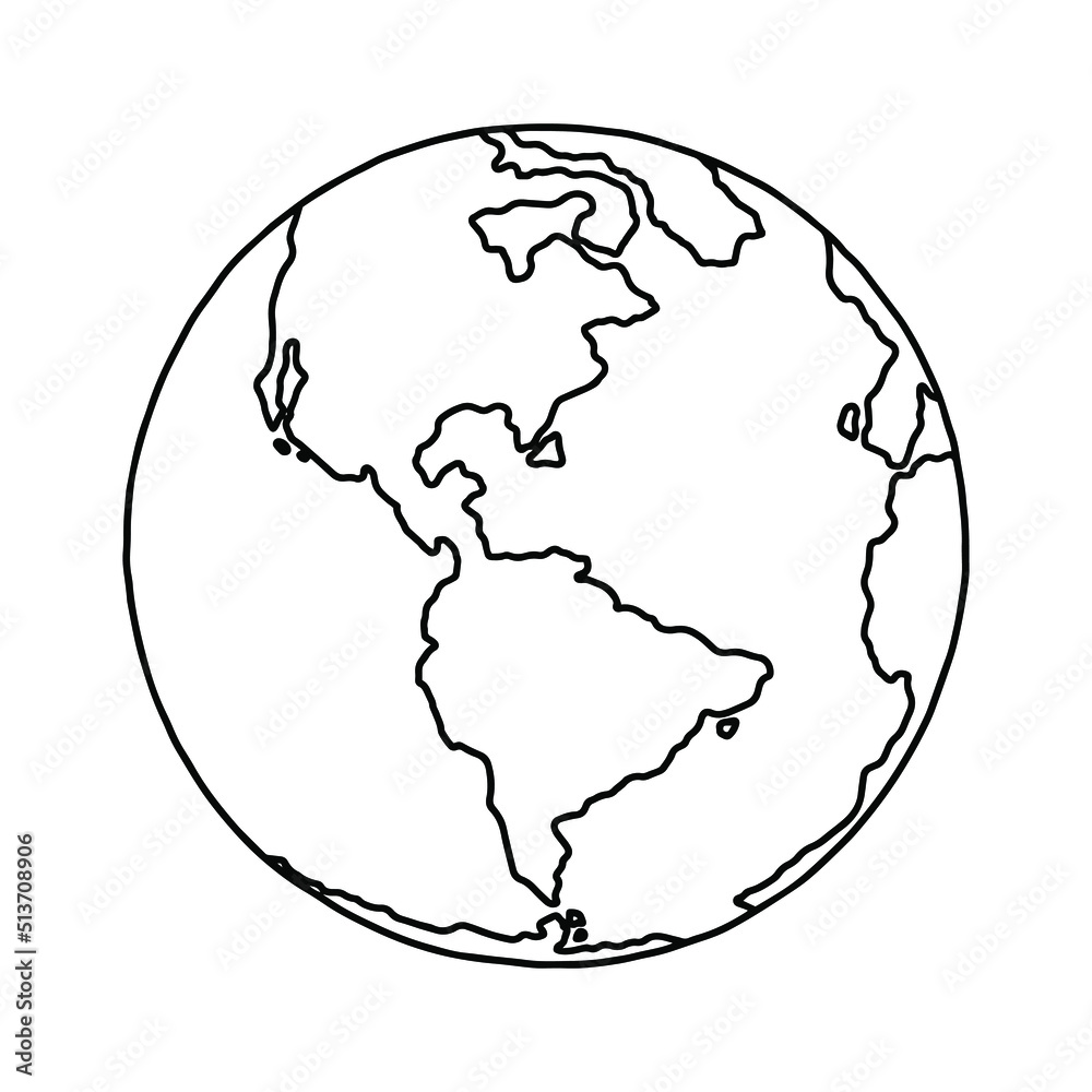 Linear earth silhouette. Globe. Planet Earth. Vector illustration.