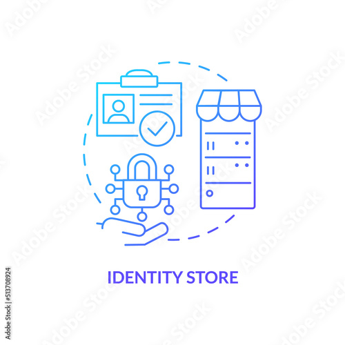 Identity store blue gradient concept icon. Directory service abstract idea thin line illustration. Warehousing information. Identity repository. Isolated outline drawing. Myriad Pro-Bold font used