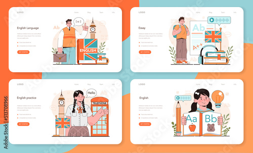 English class web banner or landing page set. Study foreign languages