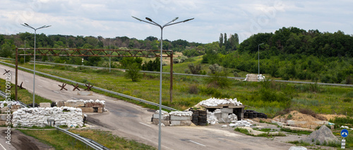 War in Ukraine. Checkpoint. Defensive structures.