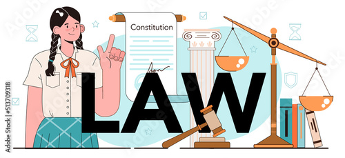 Law typographic header. Punishment and judgement education.