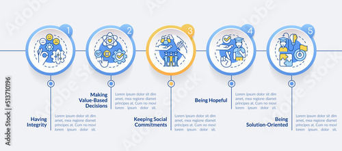 Skills for students circle infographic template. Efficiency education. Data visualization with 5 steps. Editable timeline info chart. Workflow layout with line icons. Lato-Bold, Regular fonts used