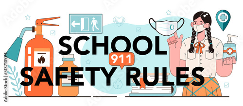 School safety rules typographic header. Idea of healthy lifestyle