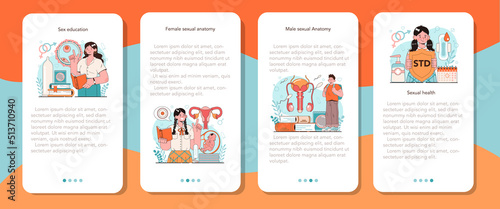 Sexual education mobile application banner set. Sexual health lesson