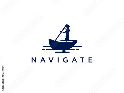 fisherman looking for fish with navigation vector illustration design