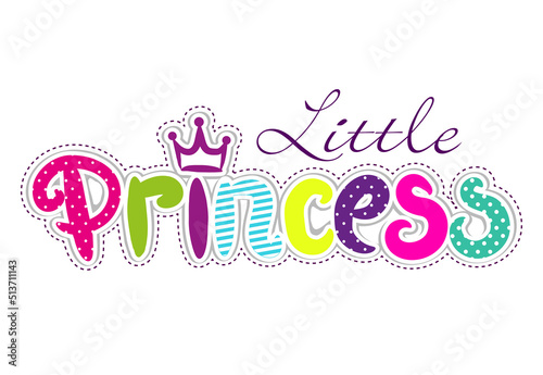 Pretty fashion girlish illustration for t-shirt design.Fashion illustration for little Princess isolated on white background.