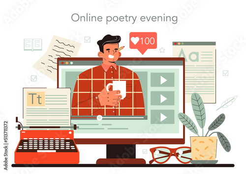 Writer online service or platform. Author writing script of a novel