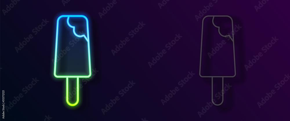 Glowing neon line Ice cream icon isolated on black background. Sweet symbol. Vector Glowing neon line Ice cream icon isolated on black background. Sweet symbol. Vector
