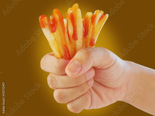 French fried with more ketchups on my fist are delicious