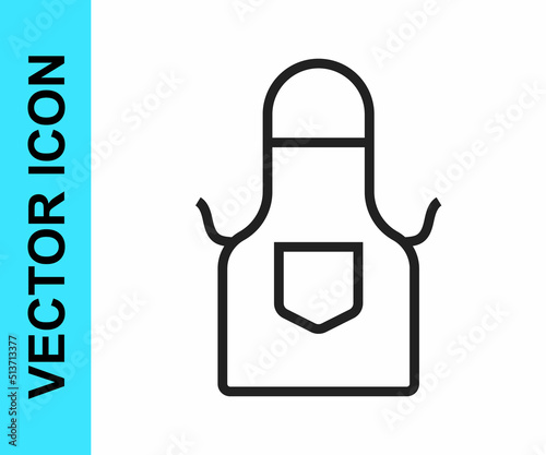 Black line Kitchen apron icon isolated on white background. Chef uniform for cooking. Vector