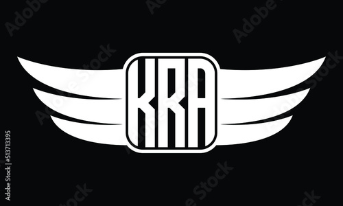 KRA three Letter Wings Flying Initial wing symbol minimalist creative concept flag icon professional logo design Vector template with abstract black and white tattoo