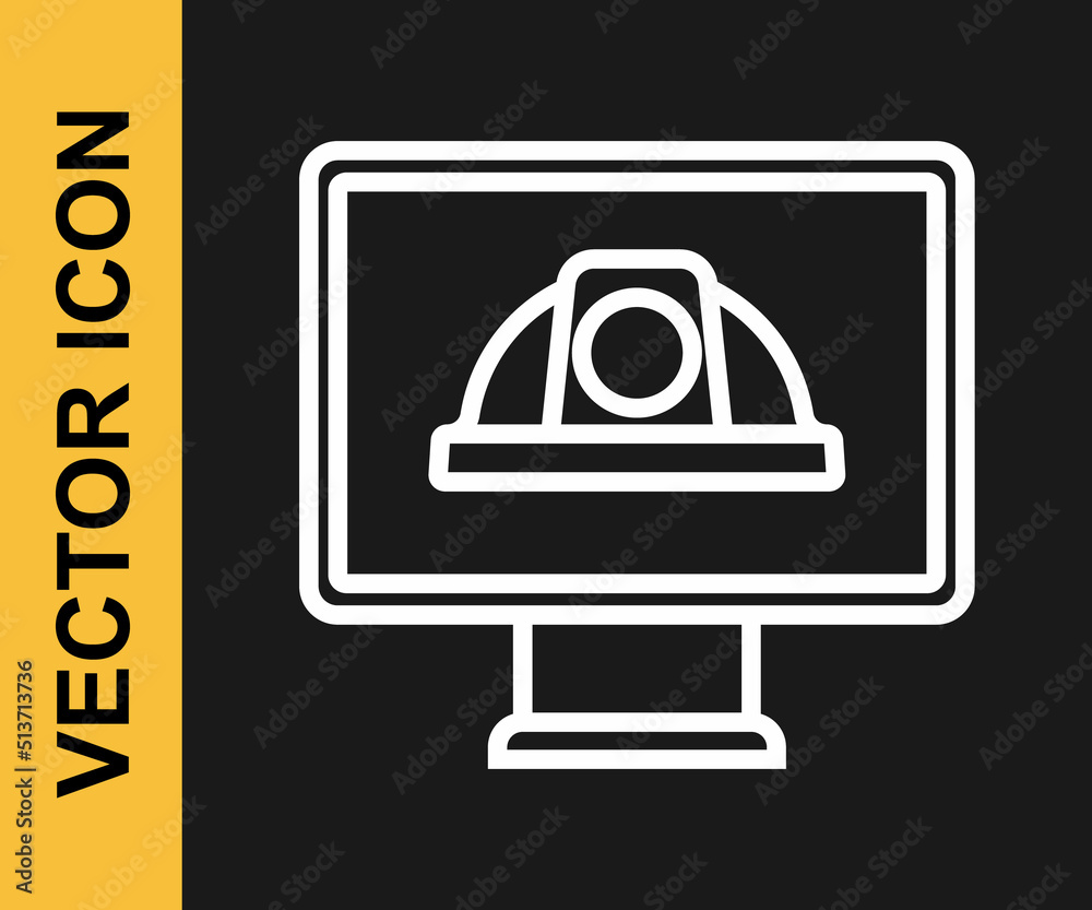 White line Worker safety helmet icon isolated on black background. Vector