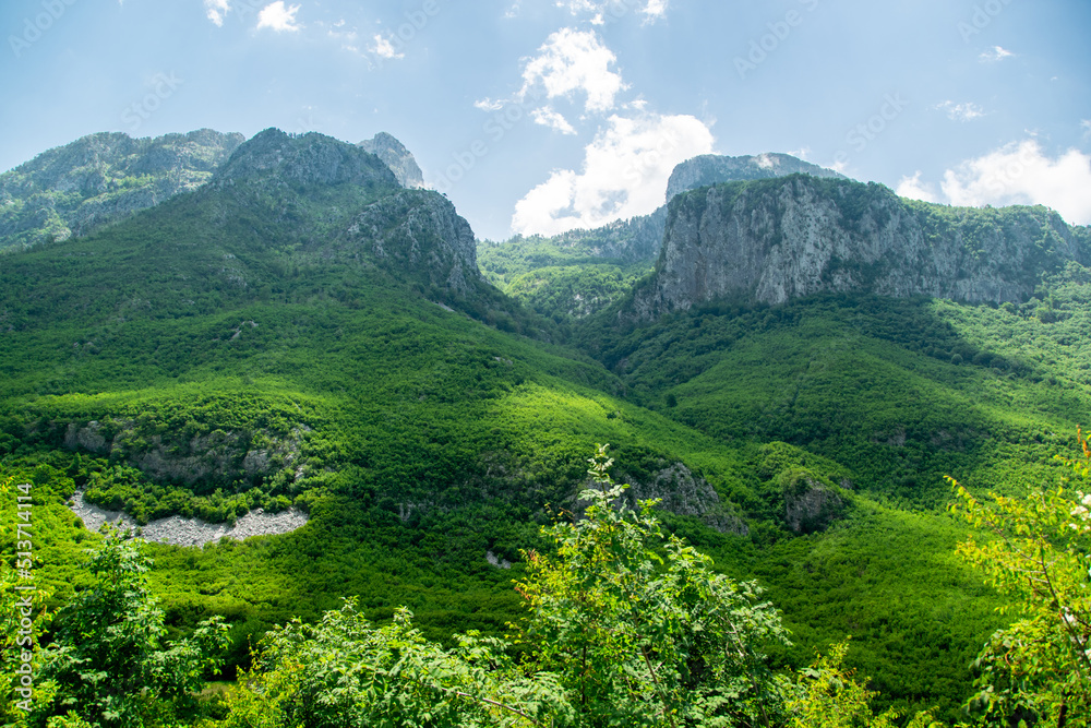Naklejka premium Scenic nature view of Albanian nature. Alpin environment background, traveling concept