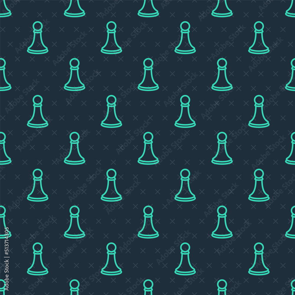 Green line Chess pawn icon isolated seamless pattern on blue background. Vector Green line Chess pawn icon isolated seamless pattern on blue background. Vector