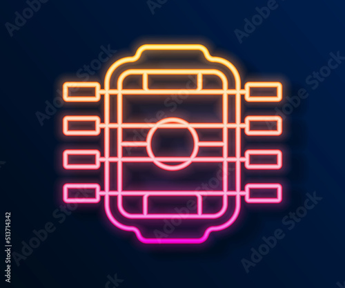 Glowing neon line Table football game hobby or leisure icon isolated on black background. Sport team football players. Vector