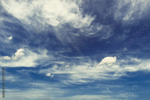 Blue sky background. Blue sky with white clouds. Beautiful nature. Heaven. Dramatic. Scenic