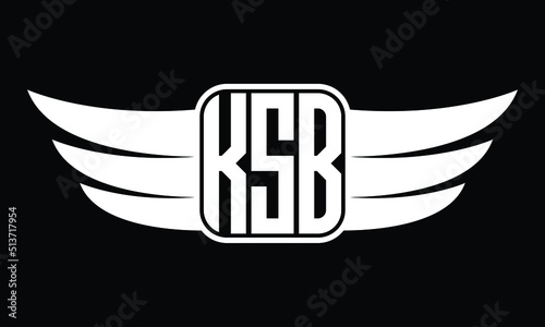 KSB three Letter Wings Flying Initial wing symbol minimalist creative concept flag icon professional logo design Vector template with abstract black and white tattoo photo