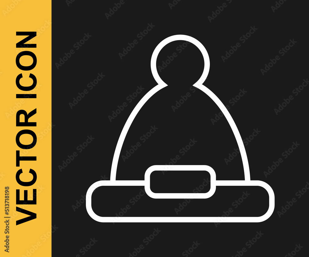 White line Christmas Santa Claus hat icon isolated on black background. Merry Christmas and Happy New Year. Vector White line Christmas Santa Claus hat icon isolated on black background. Merry Christmas and Happy New Year. Vector