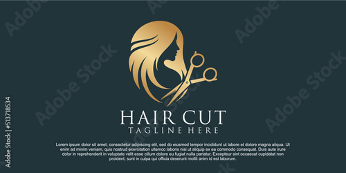 Beauty woman having her hair cut logo Premium Vector
