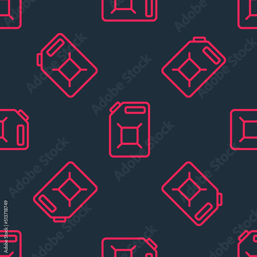 Red line Canister for gasoline icon isolated seamless pattern on black background. Diesel gas icon. Vector © Iryna