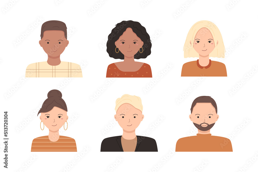 Collection of female, male avatars of different nationalities in cartoon style. Vector illustration isolated on white background Collection of female, male avatars of different nationalities in cartoon style. Vector illustration isolated on white background