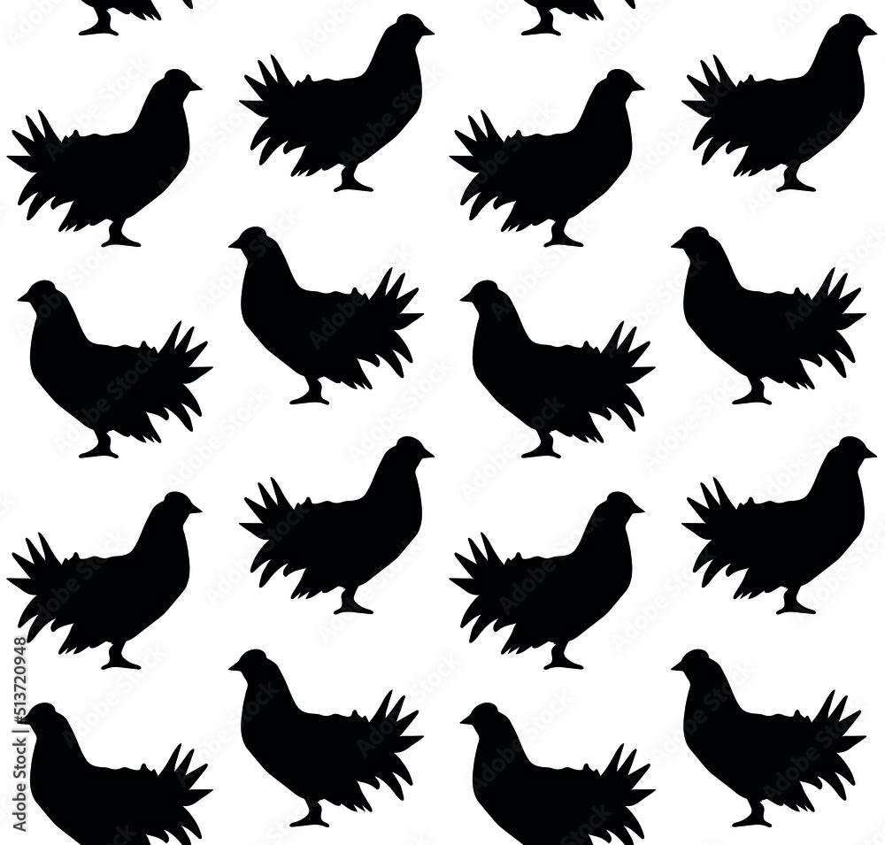Obraz premium Vector seamless pattern of hand drawn grouse bird silhouette isolated on white background