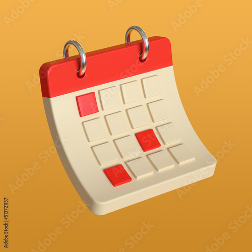 Monthly Calendar Plan Icon Logo. 3d Rendering