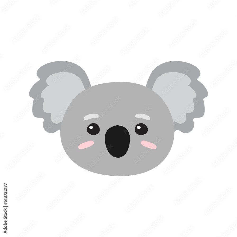 Vector flat hand drawn koala face head isolated on white background Vector flat hand drawn koala face head isolated on white background