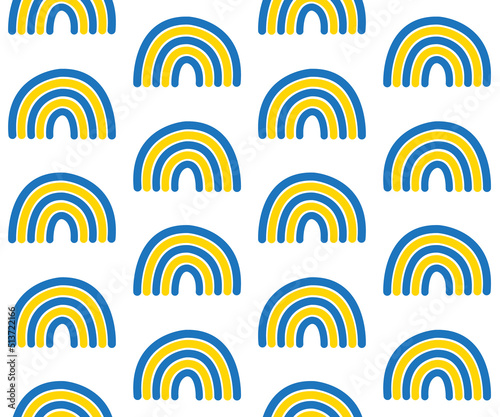 Vector seamless pattern of hand drawn doodle sketch Ukraine flag rainbow isolated on white background