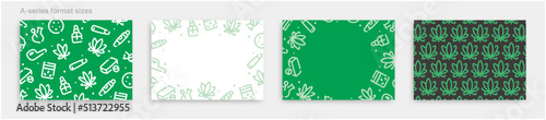 Cannabis icon pattern background for graphic design.A-size horizontal vector template set.