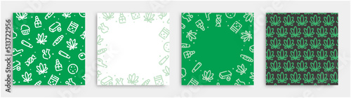 Cannabis icon pattern background for graphic design.Square vector template set.