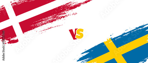 Creative Denmark vs Sweden brush flag illustration. Artistic brush style two country flags relationship background