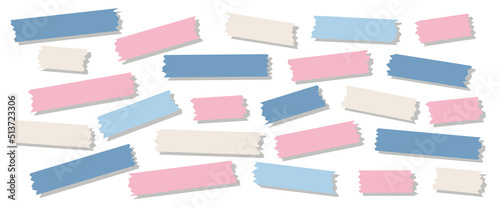 Collection of vector coloful washi tape strips. Realistic illustration of colorful tape. Office or school stationary.