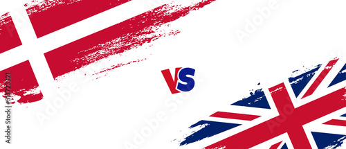 Creative Denmark vs United Kingdom brush flag illustration. Artistic brush style two country flags relationship background